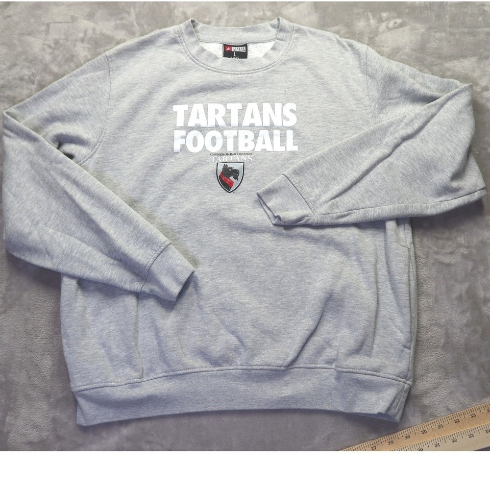 Carnegie Mellon Tartans Football Sweatshirt Men's L Grey Crewneck Side Pockets - Picture 2 of 8
